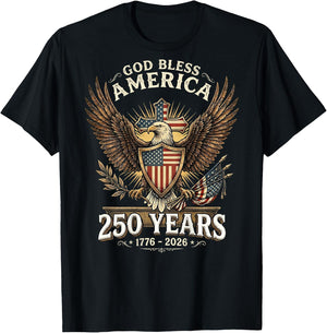 God Bless America 1776 2026 250 Years Christian (ON Back) T-Shirt - T-Shirt | Black