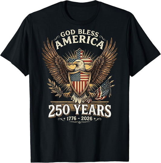 God Bless America 1776 2026 250 Years Christian (ON Back) T-Shirt - T-Shirt | Black