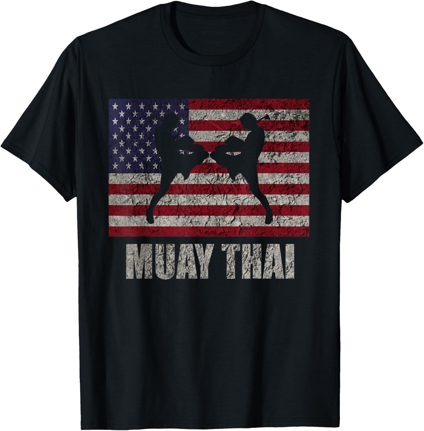 Muay Thai Kickboxing American Flag MMA Vintage T-Shirt - T-Shirt | Black