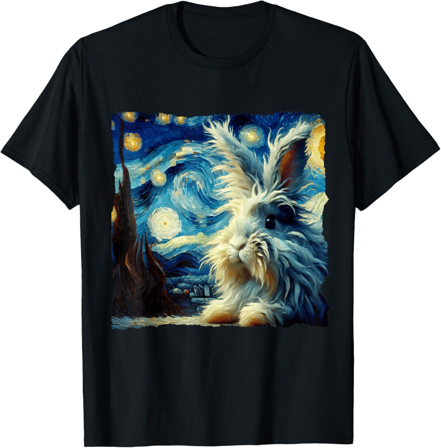 Lionhead Rabbit Starry Night Lionhead Rabbit T-Shirt - T-Shirt | Black