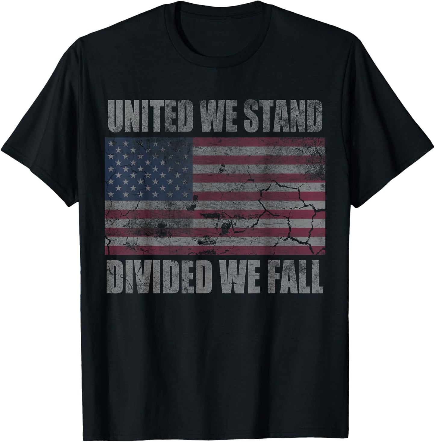 American Flag United We Stand Divided We Fall Distressed T-Shirt - T-Shirt | Black