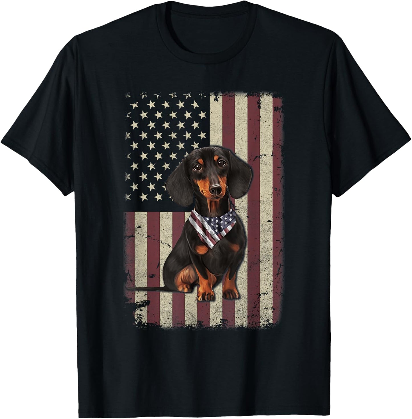 Dachshund American Flag Bandana 4th of July Gifts T-Shirt - T-Shirt | Black