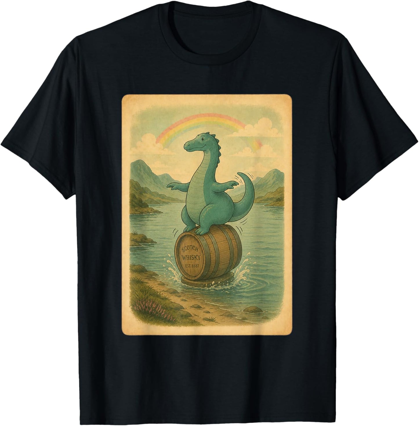 Whisky Barrel Nessie in Scotland T-Shirt - T-Shirt | Black