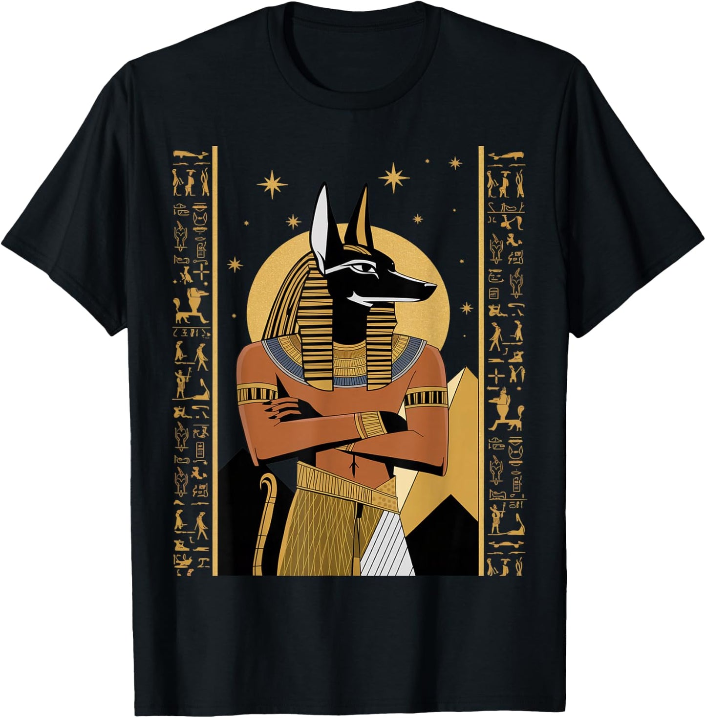 Anubis Egyptian Hieroglyphs T-Shirt - T-Shirt | Black