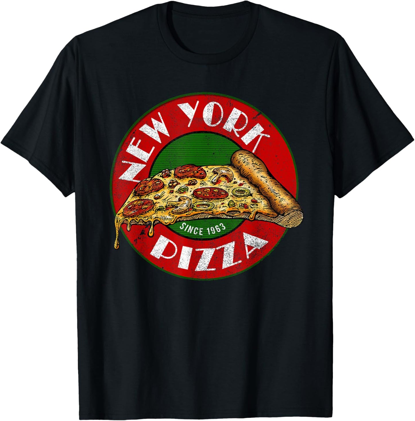 Pizza Vintage Gift New York Sign Italian Food Fan Graphic T-Shirt - T-Shirt | Black