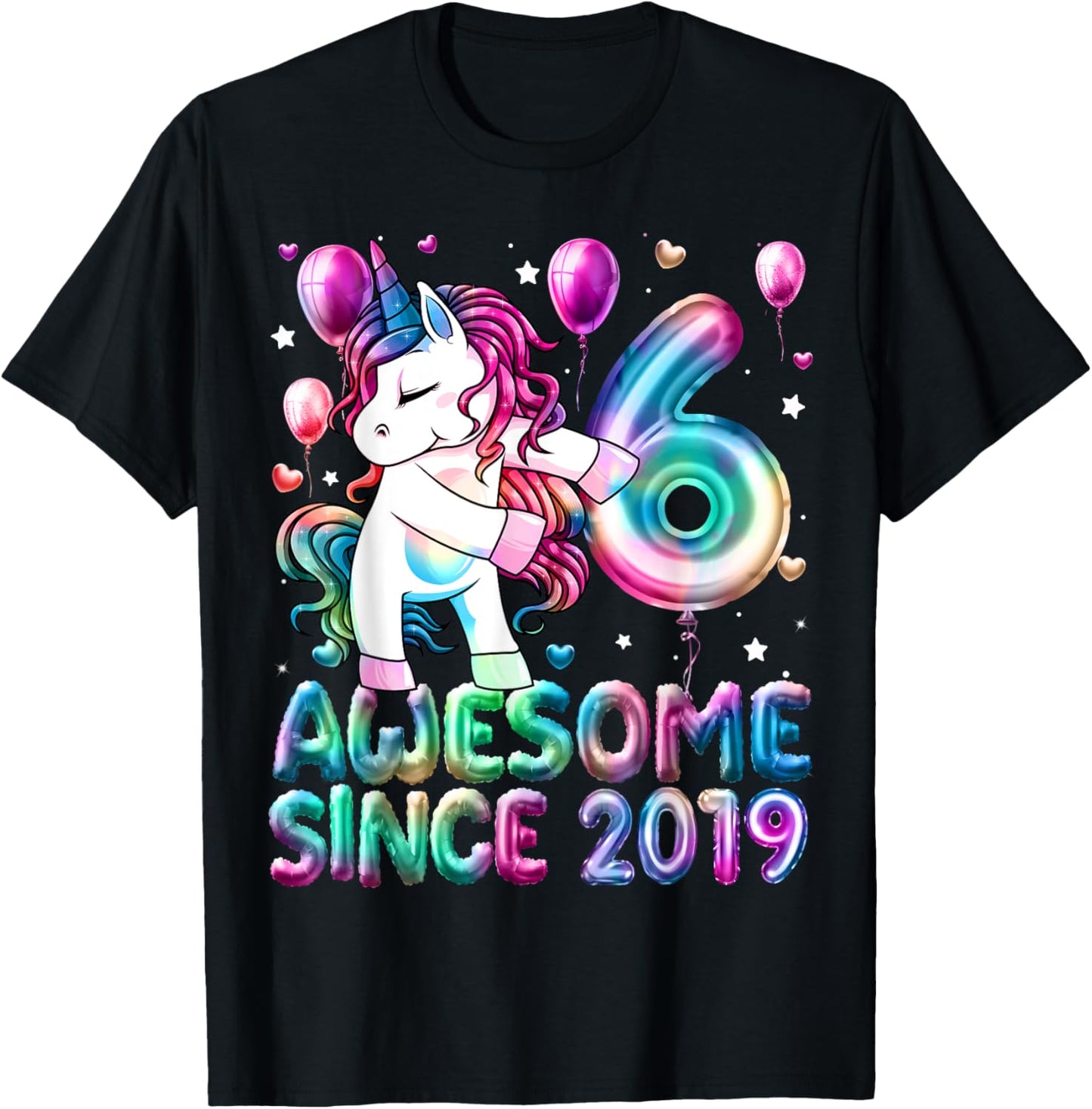 Flossing Unicorn 6 Year Old 6th Birthday Girl Unicorn Party T-Shirt - T-Shirt | Black