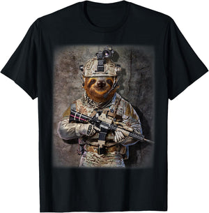 Giant Sloth as Army Commando in Full Tactical Gear T-Shirt - T-Shirt | Black