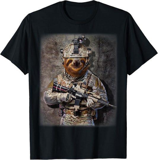 Giant Sloth as Army Commando in Full Tactical Gear T-Shirt - T-Shirt | Black