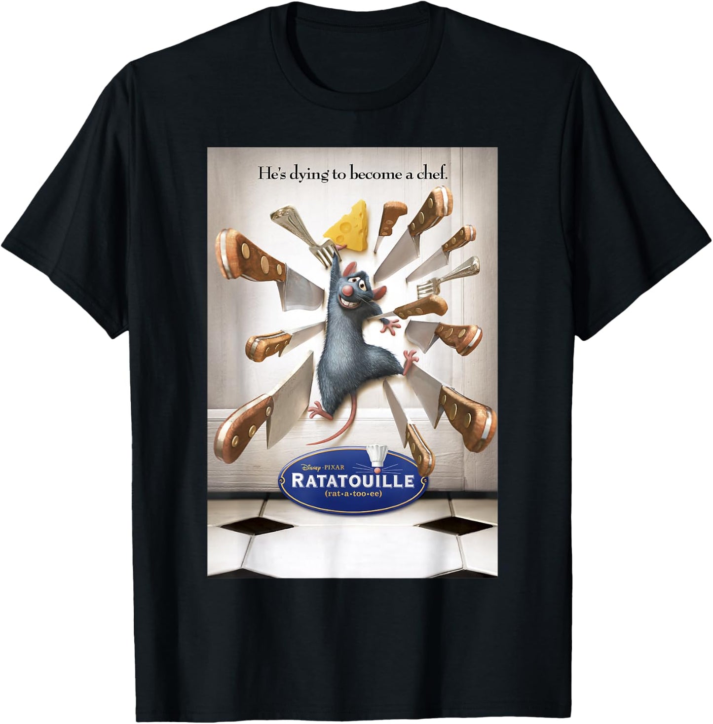 Disney Pixar Ratatouille He's Dying To Become A Chef Poster T-Shirt - T-Shirt | Black