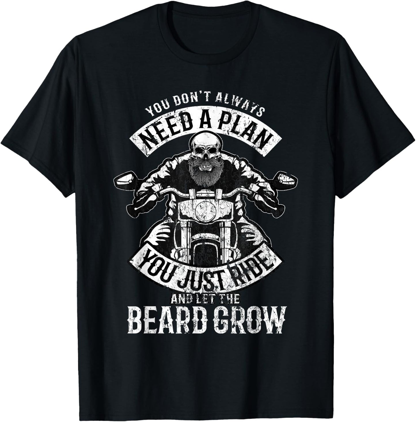 Motorcycle Beard Biker Skull Full Beard Chopper Bike Rocker T-Shirt - T-Shirt | Black
