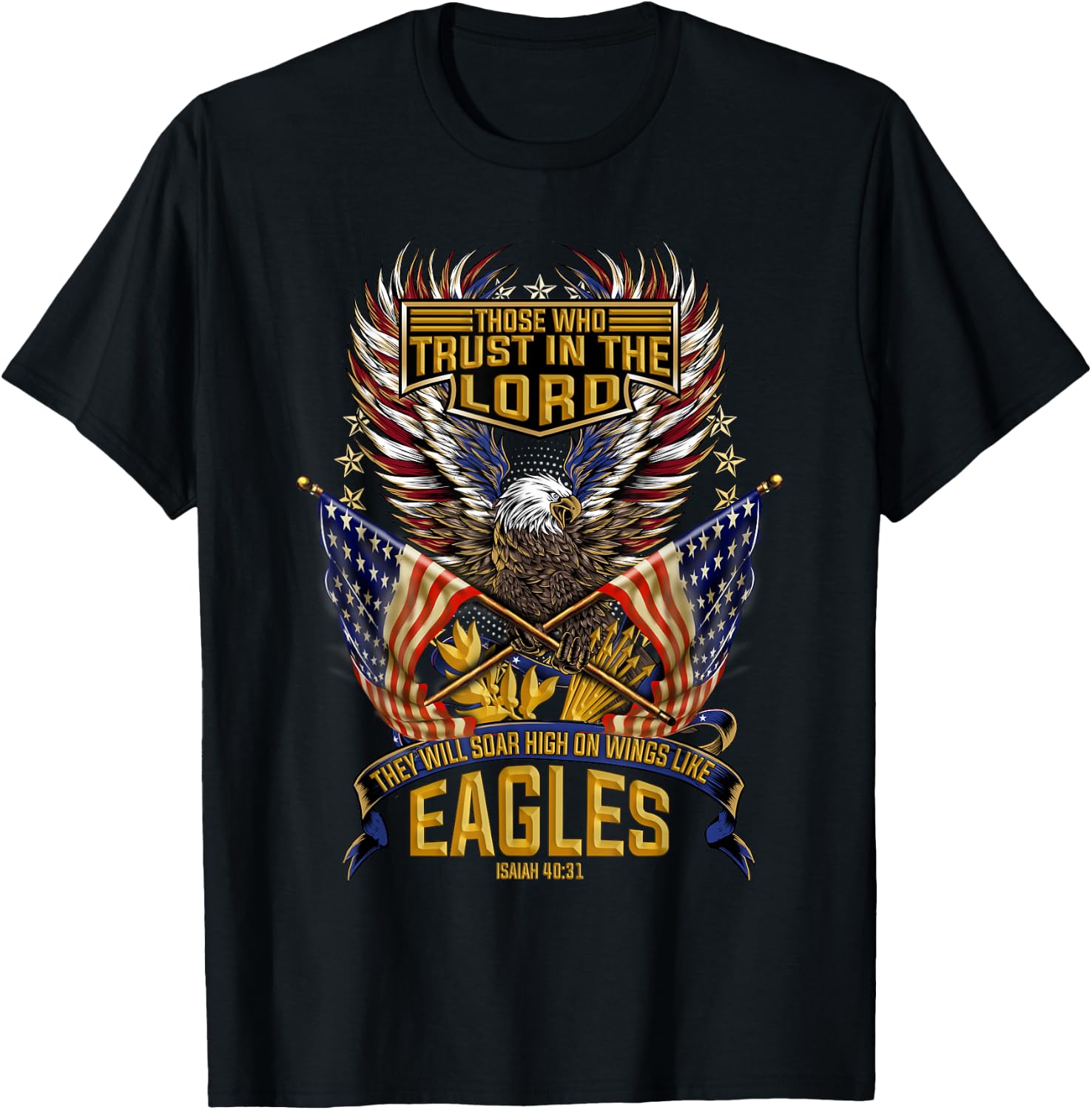 Soar On Wings Like Eagles Christian Patriotic Kids Men T-Shirt - T-Shirt | Black