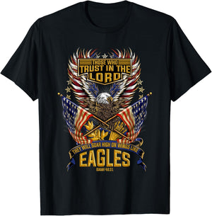 Soar On Wings Like Eagles Christian Patriotic Kids Men T-Shirt - T-Shirt | Black