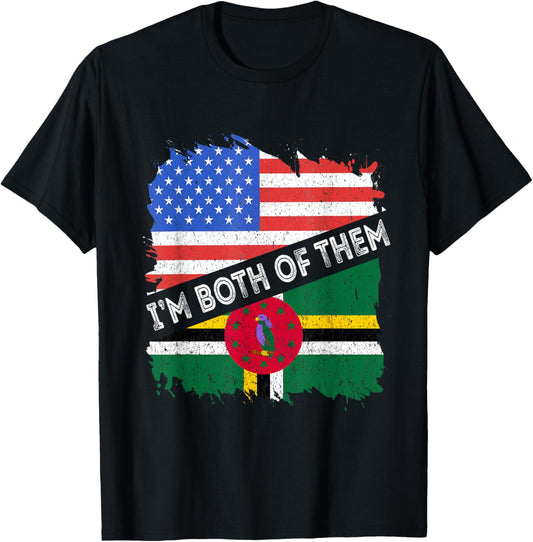 Dominica Flag America I'm Both Of Them USA Dominican Pride T-Shirt - T-Shirt | Black