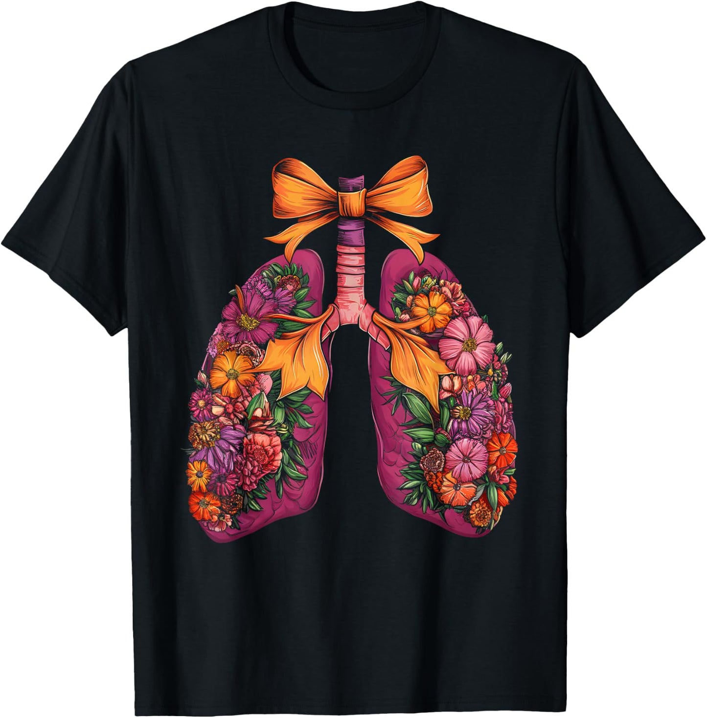 Lungs Flower Halloween Respiratory Therapist bow coquette T-Shirt - T-Shirt | Black