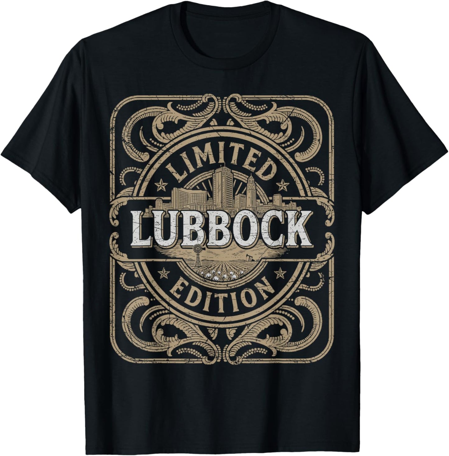 Lubbock Vintage Lubbock Texas Retro Lubbock Skyline T-Shirt - T-Shirt | Black