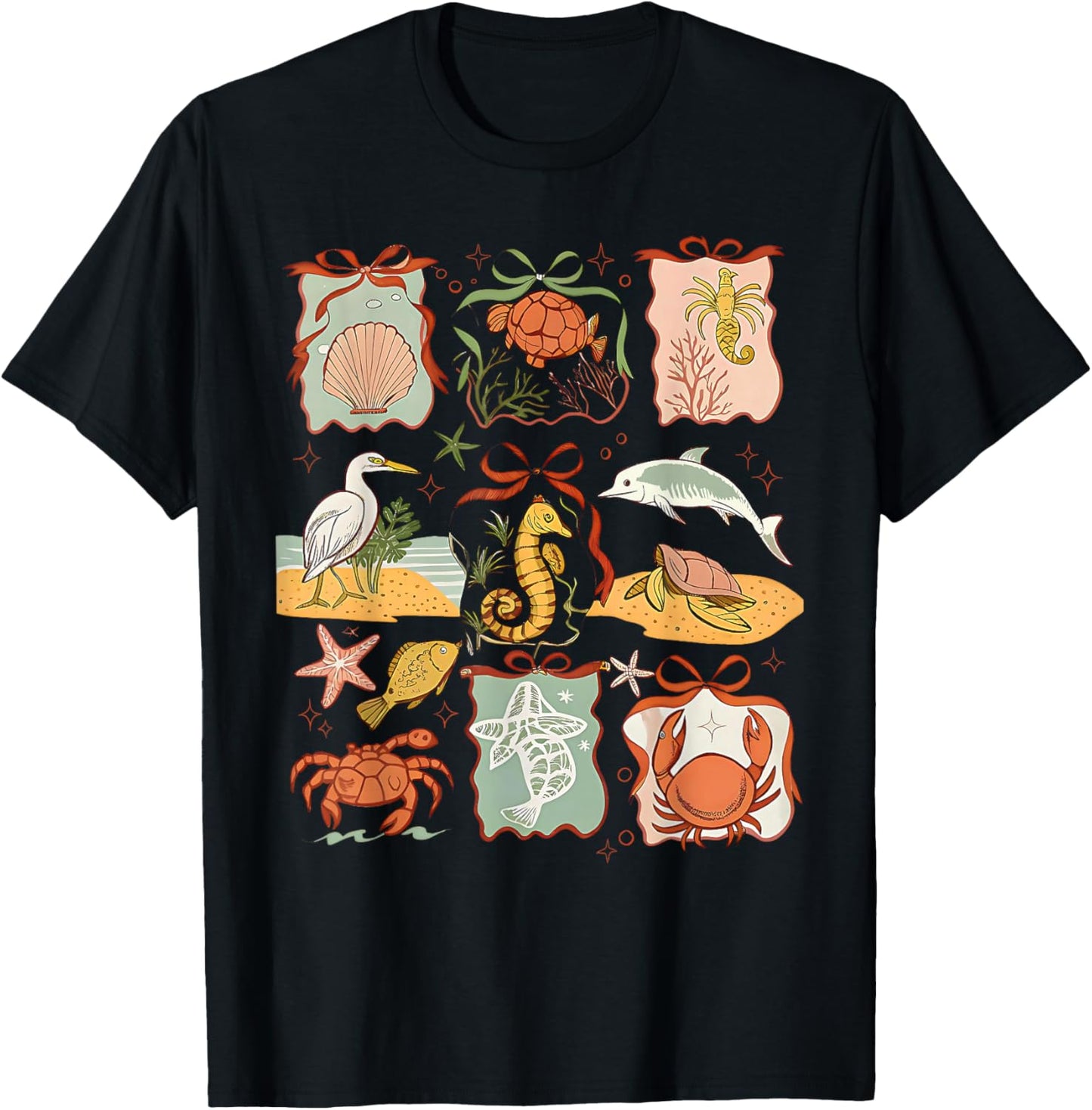 Sea Animal Coquette Bow Summer Vacation Hawaii Beach Family T-Shirt - T-Shirt | Black