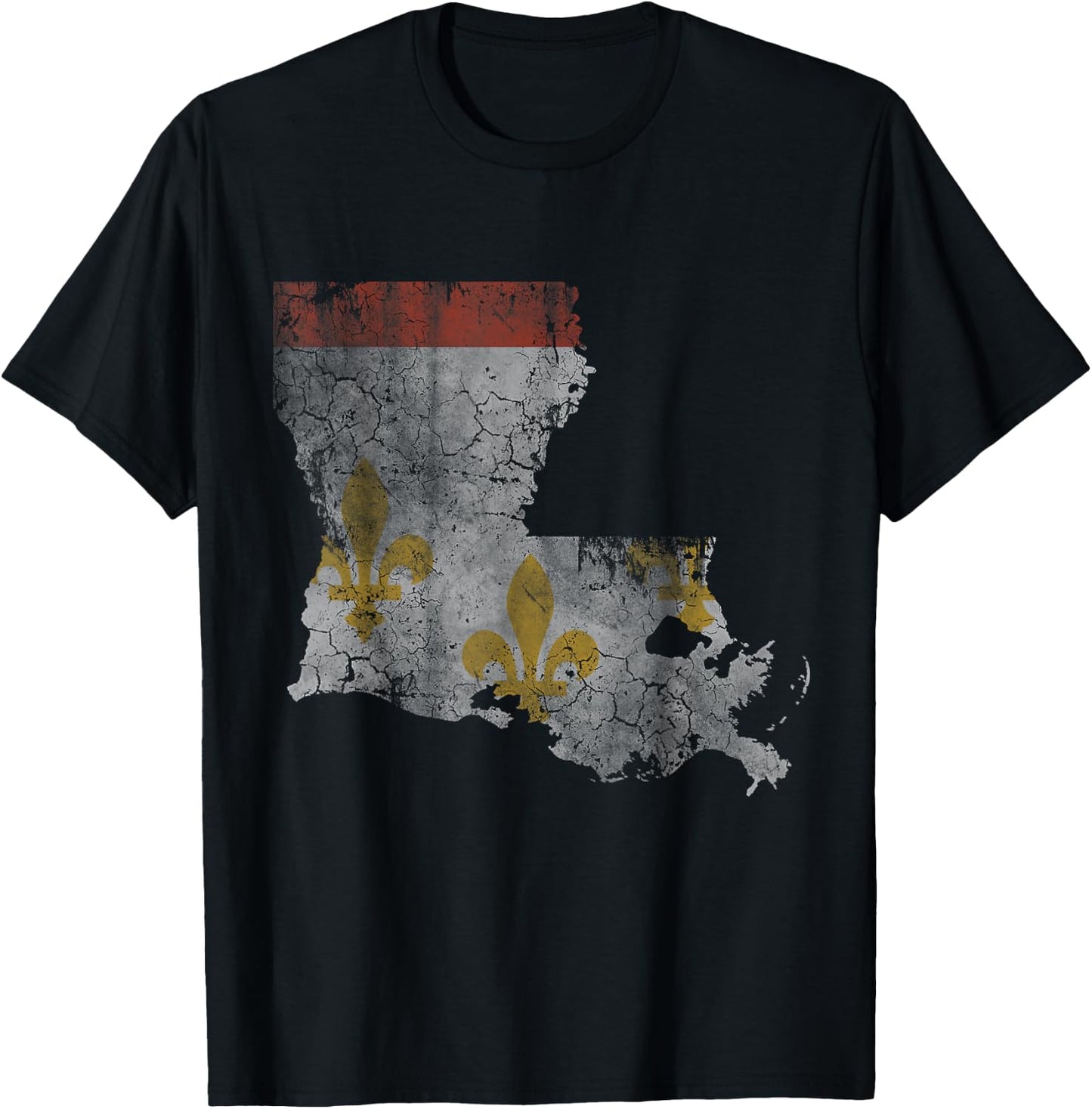 New Orleans Louisiana Flag Map Home Family Vintage Faded T-Shirt - T-Shirt | Black
