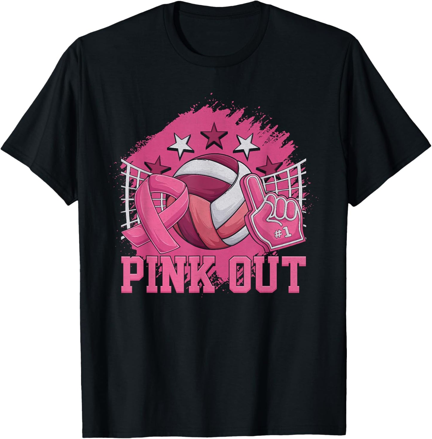 Pink Out Volleyball Pink Ribbon Breast Cancer Awareness T-Shirt - T-Shirt | Black