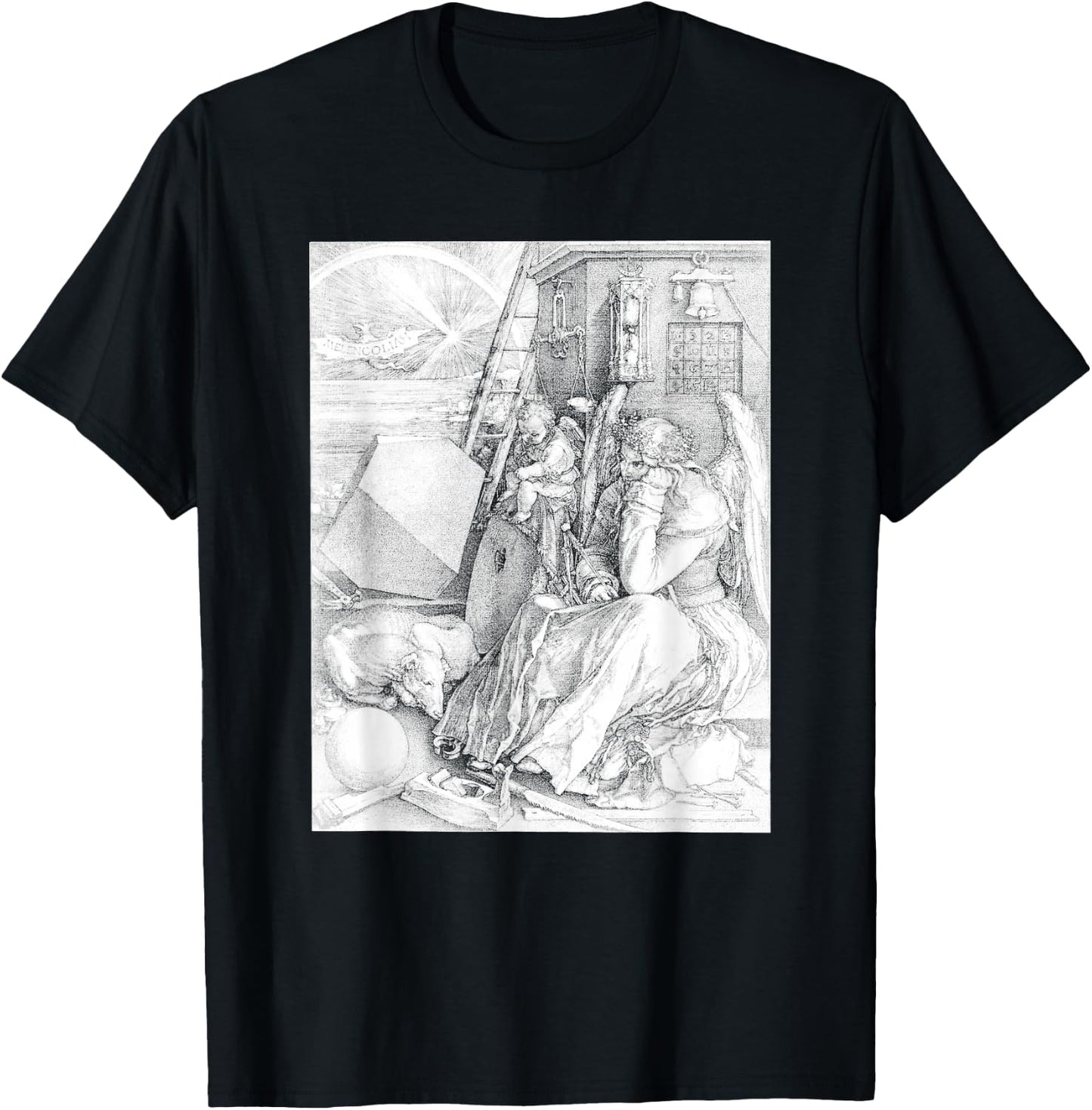 Albrecht Durer, Melancholia I - Vintage Engraving - Occult T-Shirt - T-Shirt | Black