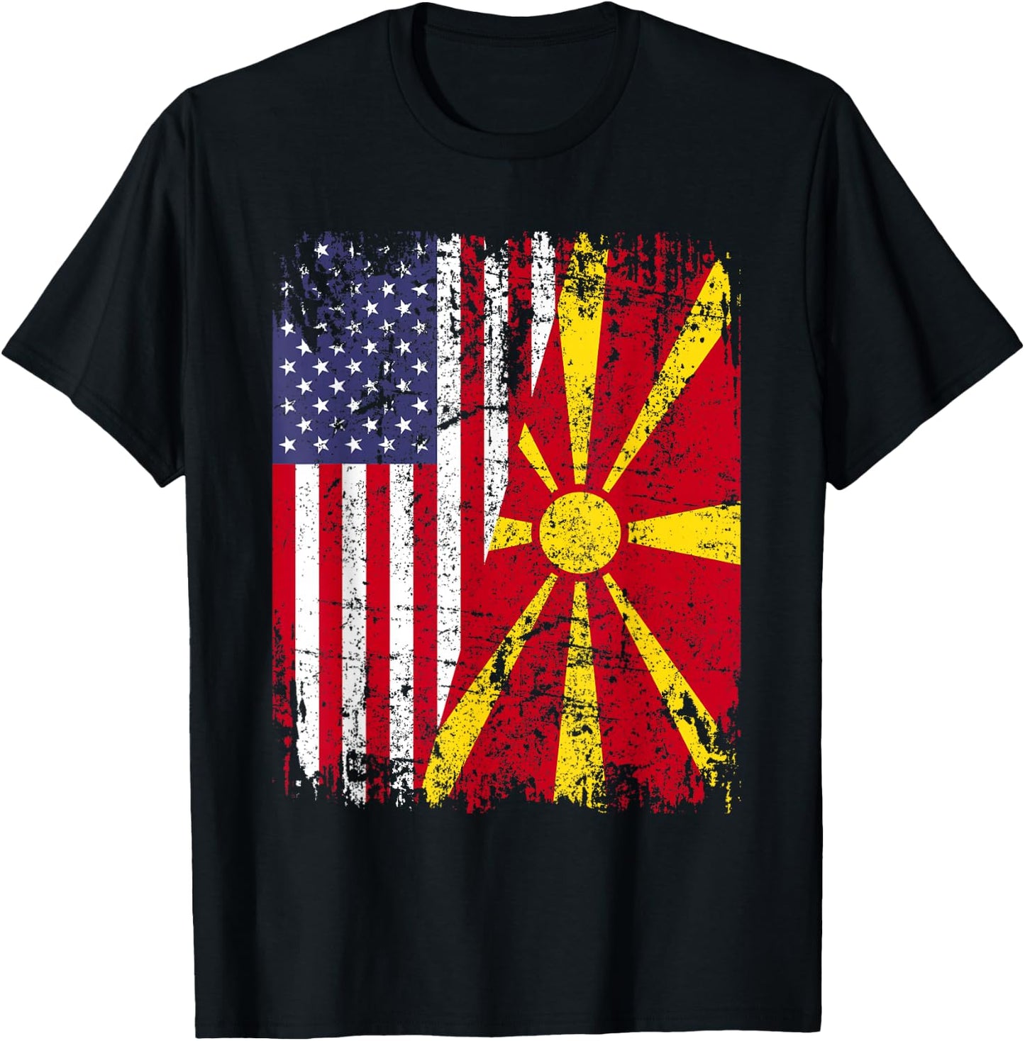 MACEDONIAN ROOTS | Half American Flag MACEDONIA T-Shirt - T-Shirt | Black