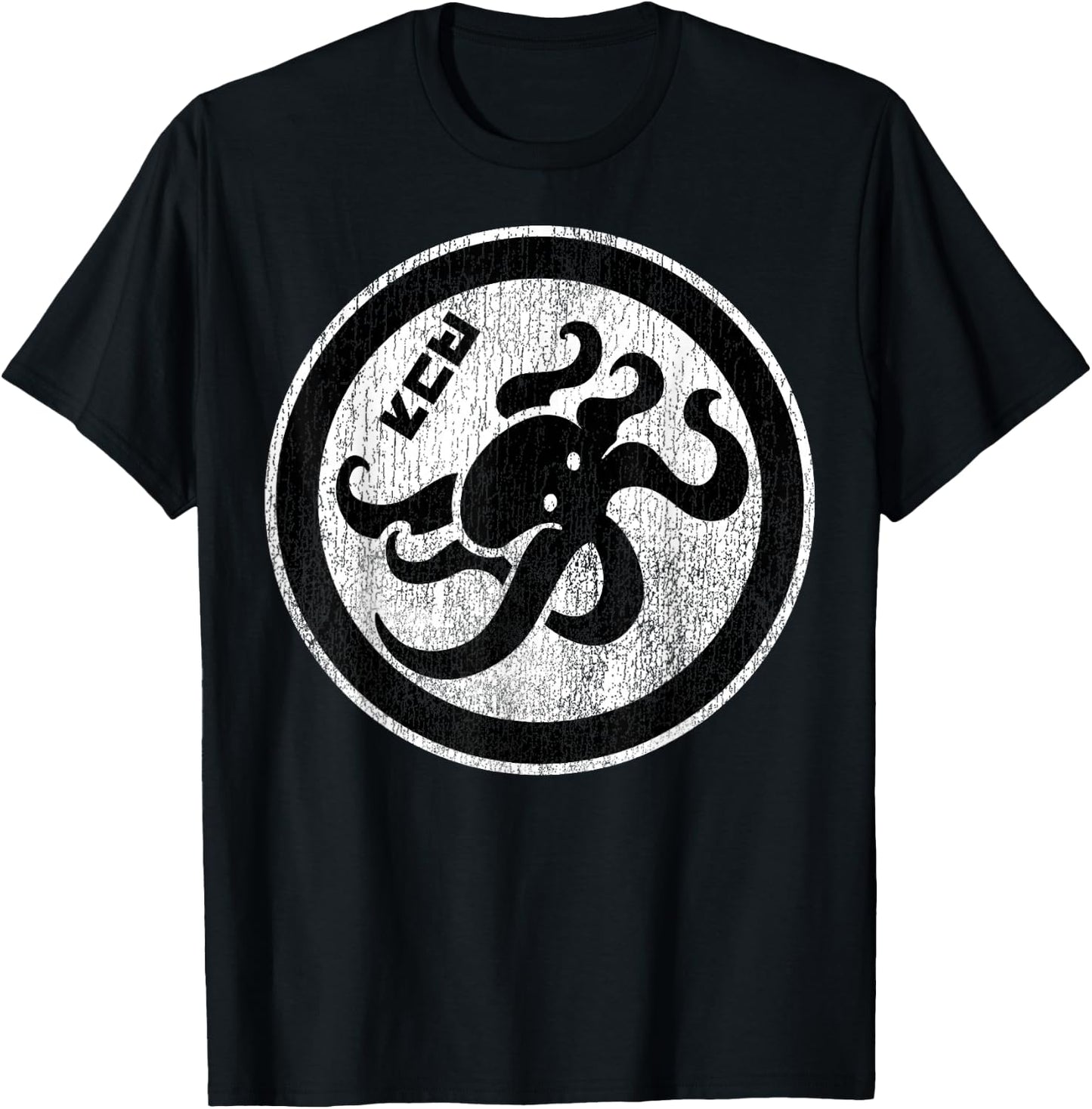 Splatoon Octopus Circle Kanji Distressed Logo T-Shirt - T-Shirt | Black