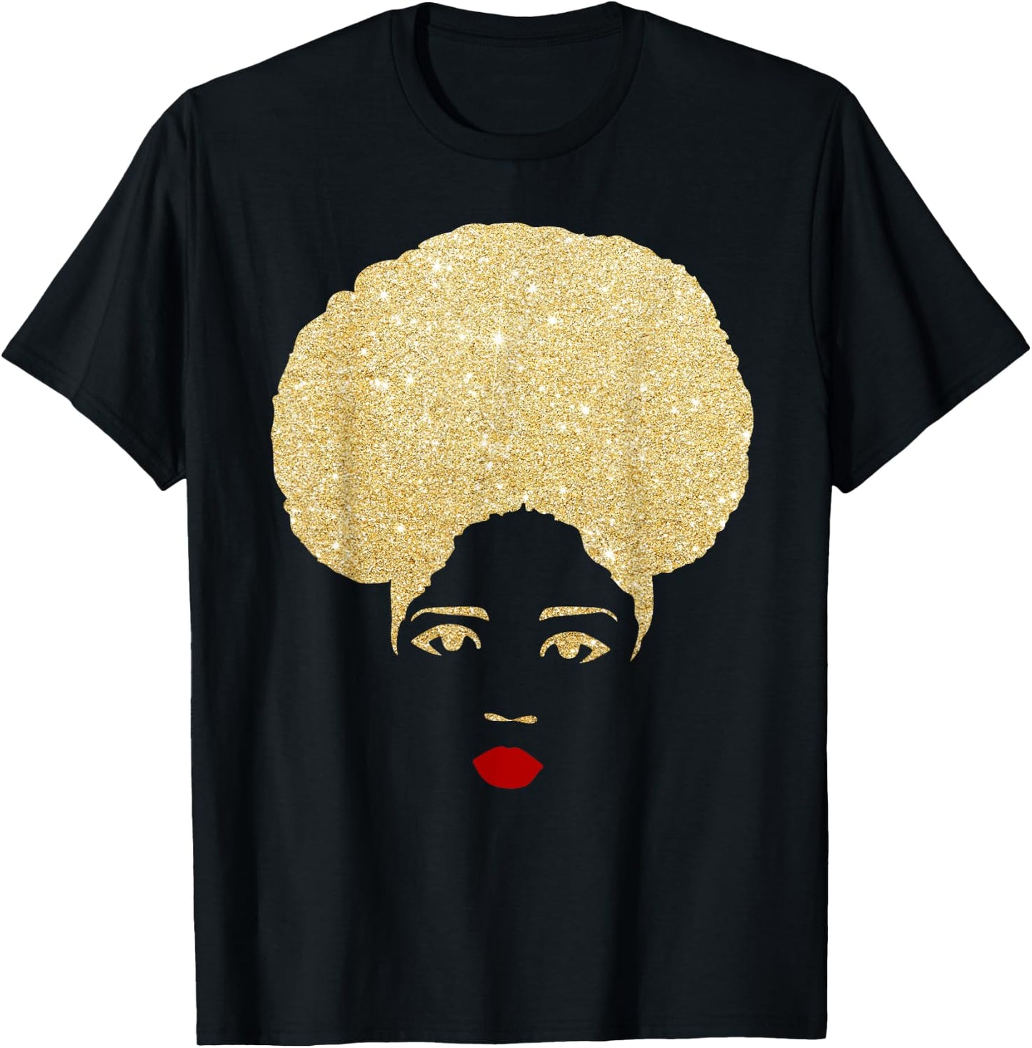 Glitter gold black girl red lips magic T-Shirt - T-Shirt | Black