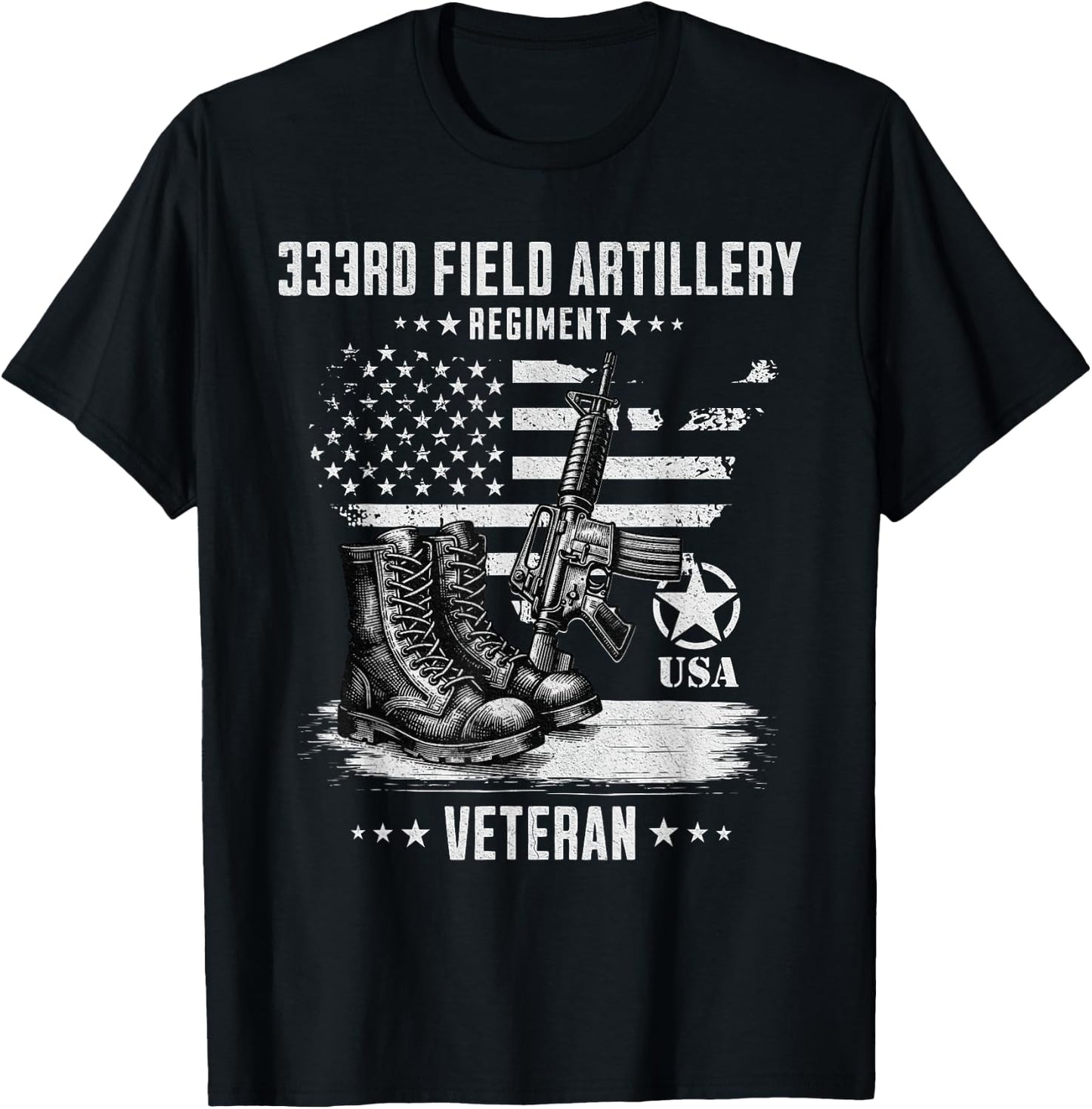 333rd Field Artillery Regiment Veteran Military Distressed T-Shirt - T-Shirt | Black
