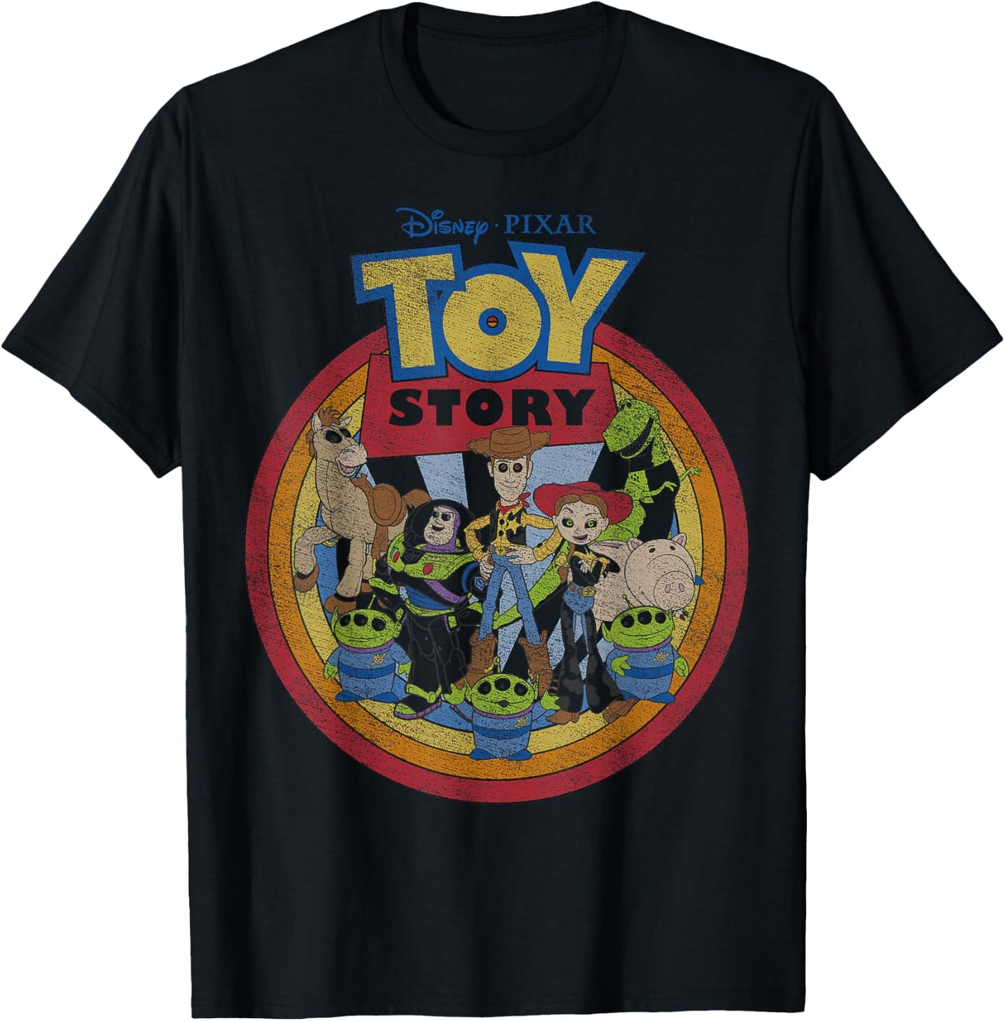 Disney Pixar Toy Story Vintage Circle Portrait Logo T-Shirt - T-Shirt | Black