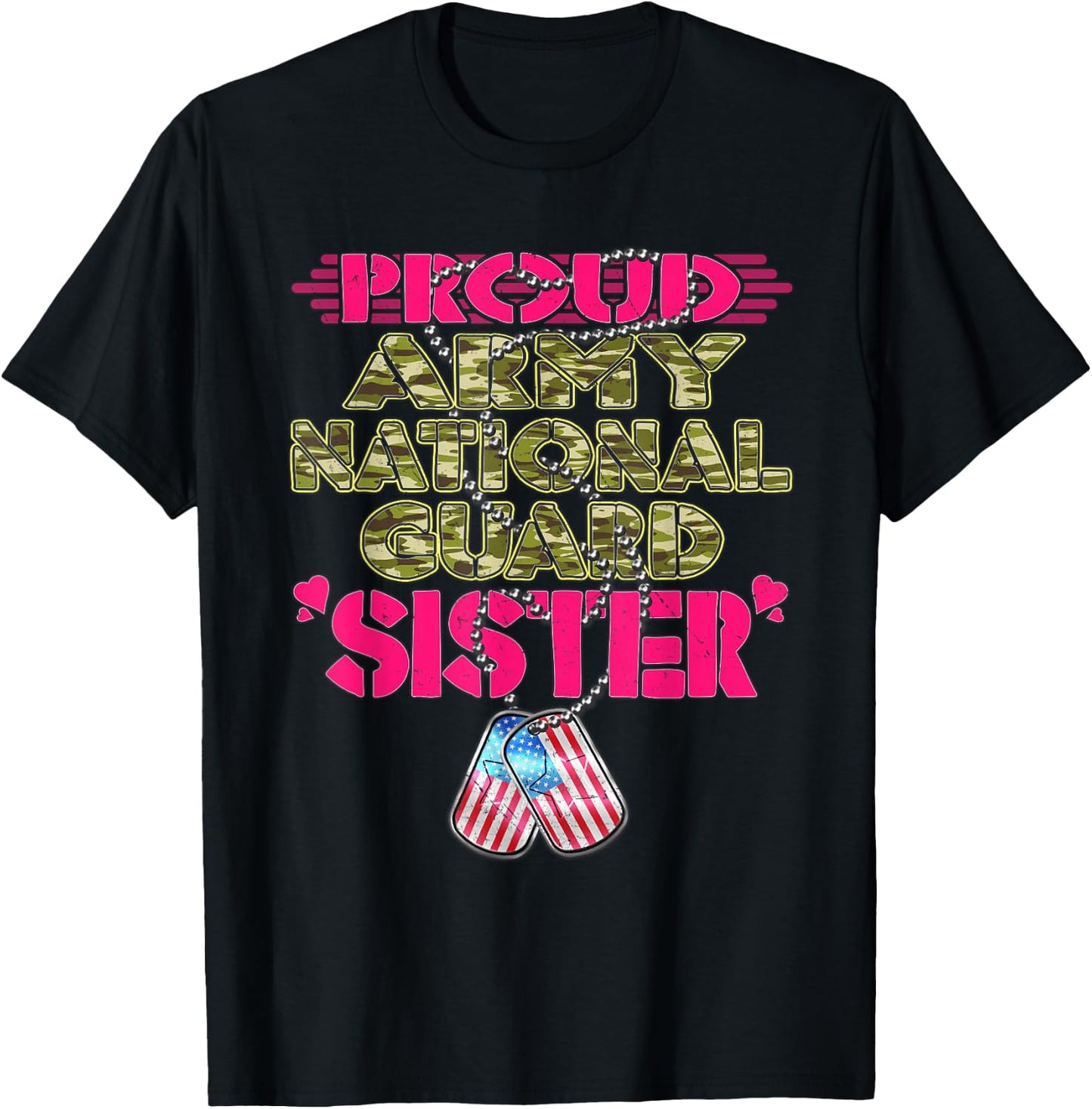 Proud Army National Guard Sister Pride US Military Sibling T-Shirt - T-Shirt | Black