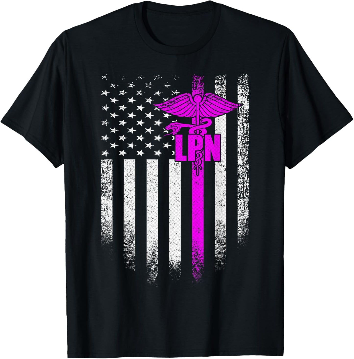 Vintage USA LPN Licensed Practical Nurse American Flag Gift T-Shirt - T-Shirt | Black