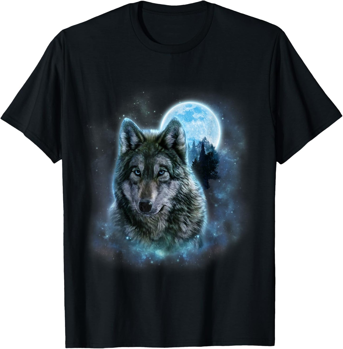 Grey Wolf Hunting Ground, ICY Moon, Forest, Galaxy T-Shirt - T-Shirt | Black
