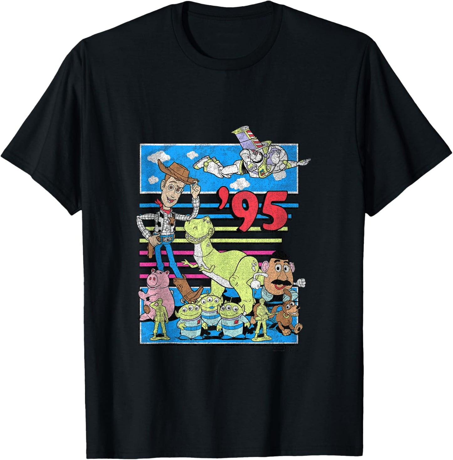 Disney Pixar Toy Story 95 Retro Distressed Colorful T-Shirt - T-Shirt | Black