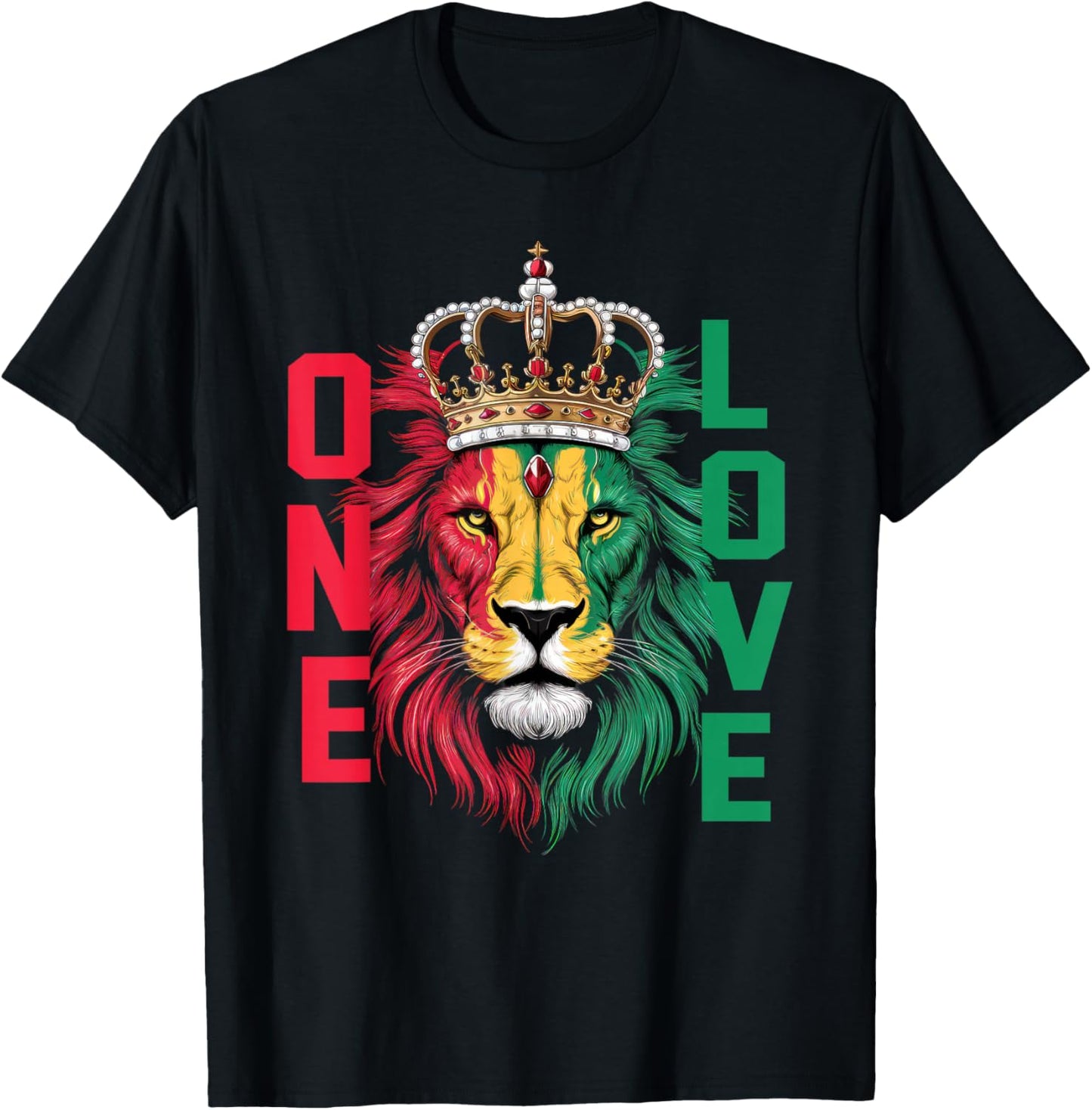 One Love Rasta Lion Jamaican Pride Reggae African T-Shirt - T-Shirt | Black