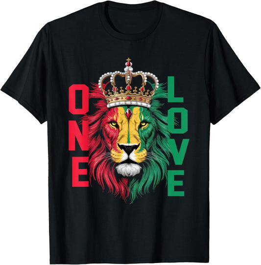 One Love Rasta Lion Jamaican Pride Reggae African T-Shirt - T-Shirt | Black