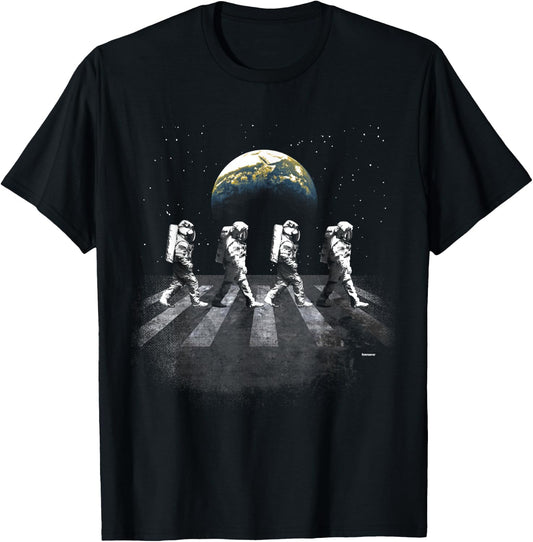 Astronauts in Walking in Space Earth Moon T-Shirt - T-Shirt | Black