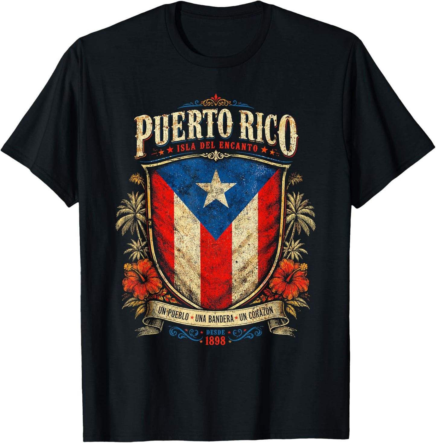 Puerto Rico Flag Vintage Boricua Isla del Encanto T-Shirt - T-Shirt | Black