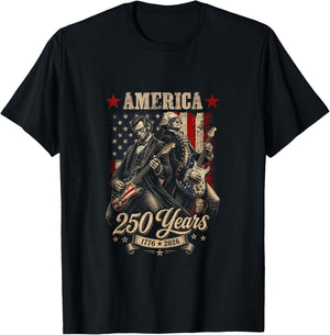 George Washington Lincoln Playing Guitar Abe Lincoln 250th T-Shirt - T-Shirt | Black