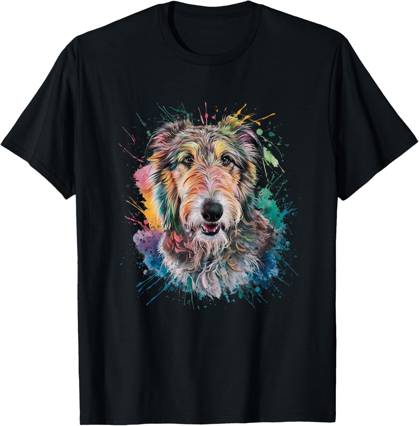 Men Woman Colorful Watercolor Irish Wolfhound T-Shirt - T-Shirt | Black