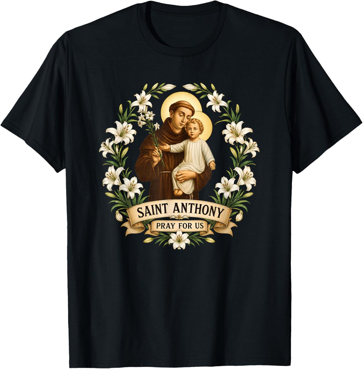 Saint Anthony of Padua T-Shirt - T-Shirt | Black