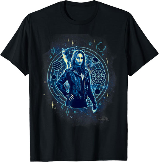 Captain Marvel Goose Geometric Circle Space Graphic T-Shirt - T-Shirt | Black