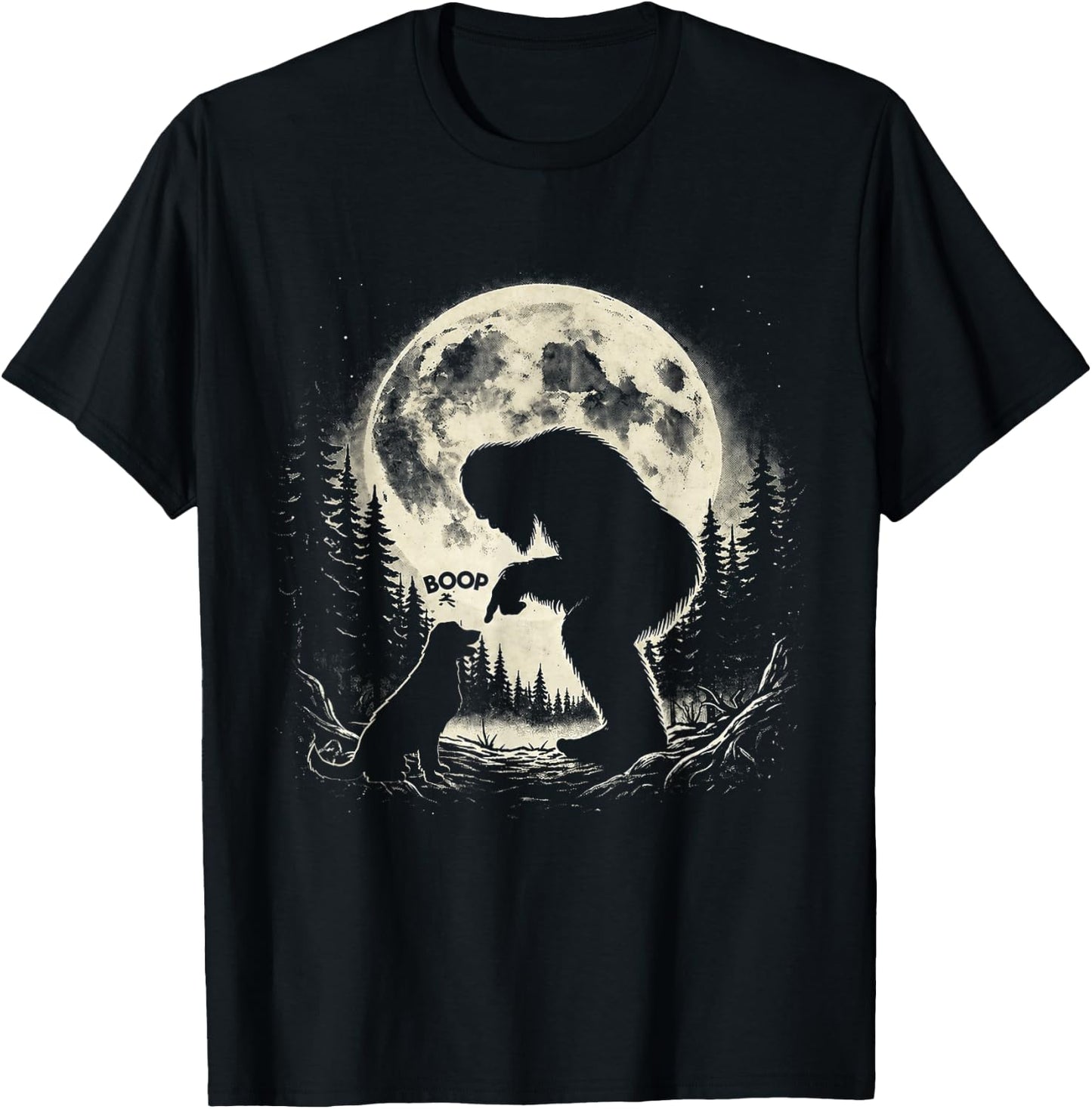 Fun Hand Boop Nose Labrador Bigfoot Sasquatch Full Moon Dog T-Shirt - T-Shirt | Black