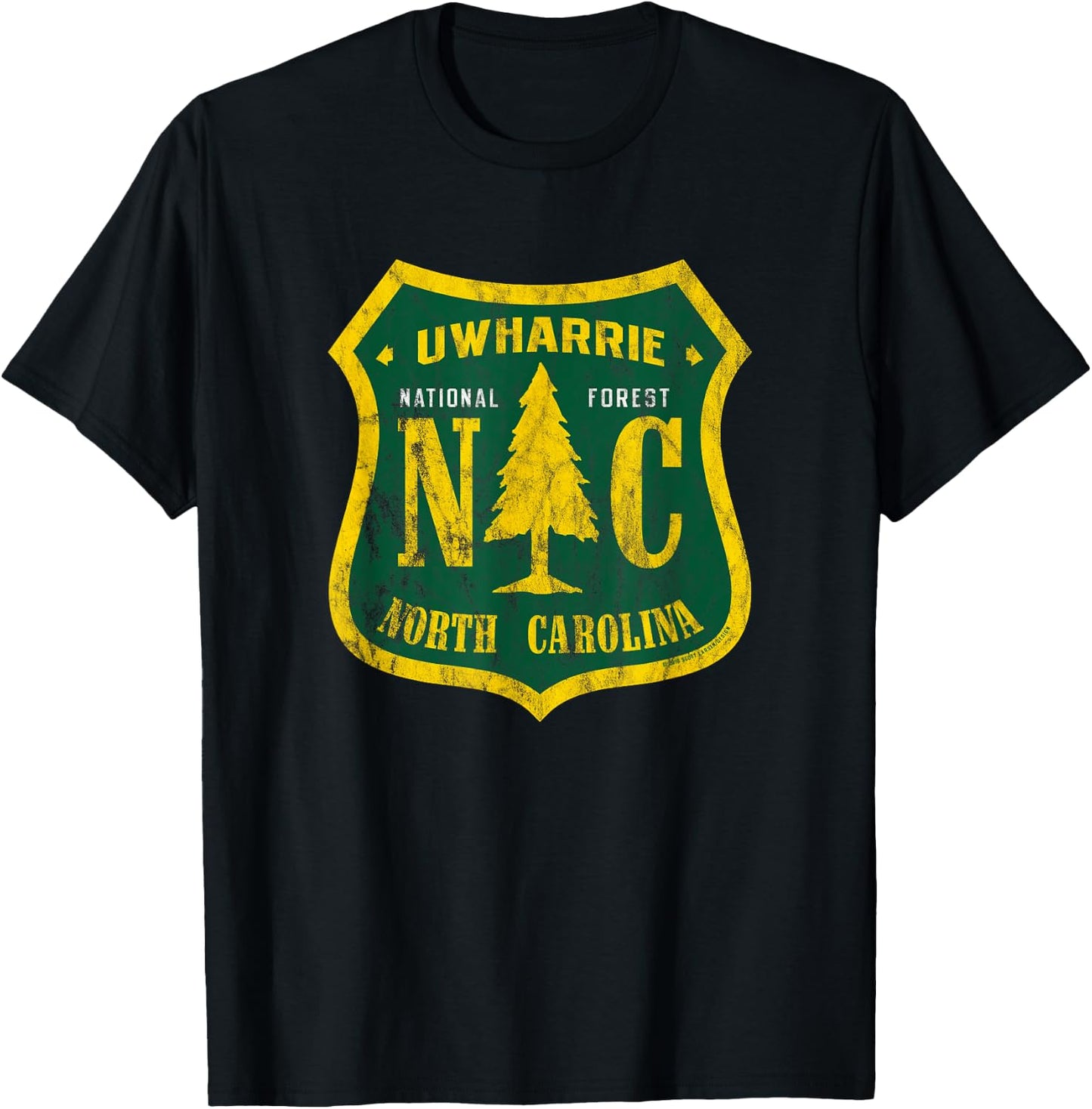 Uwharrie National Forest North Carolina Shield Vintage Look T-Shirt - T-Shirt | Black