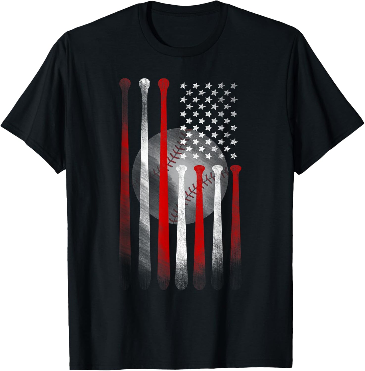 Vintage Baseball American Flag , Classic Fit Black for Dad and Mom T-Shirt - T-Shirt | Black