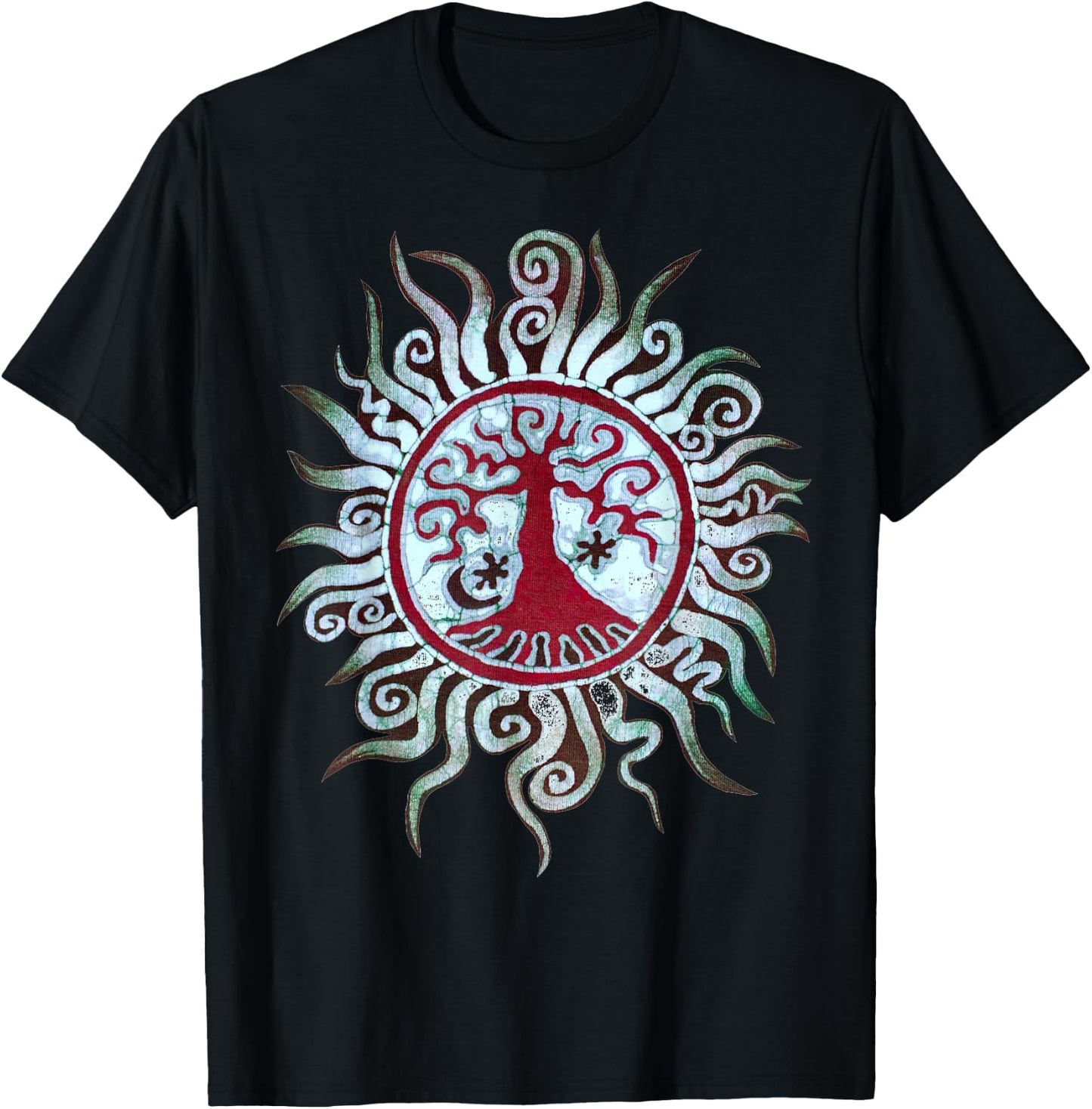 Tree Shirt Batik Artist hand drawn Tree and Moon Mandala T-Shirt - T-Shirt | Black