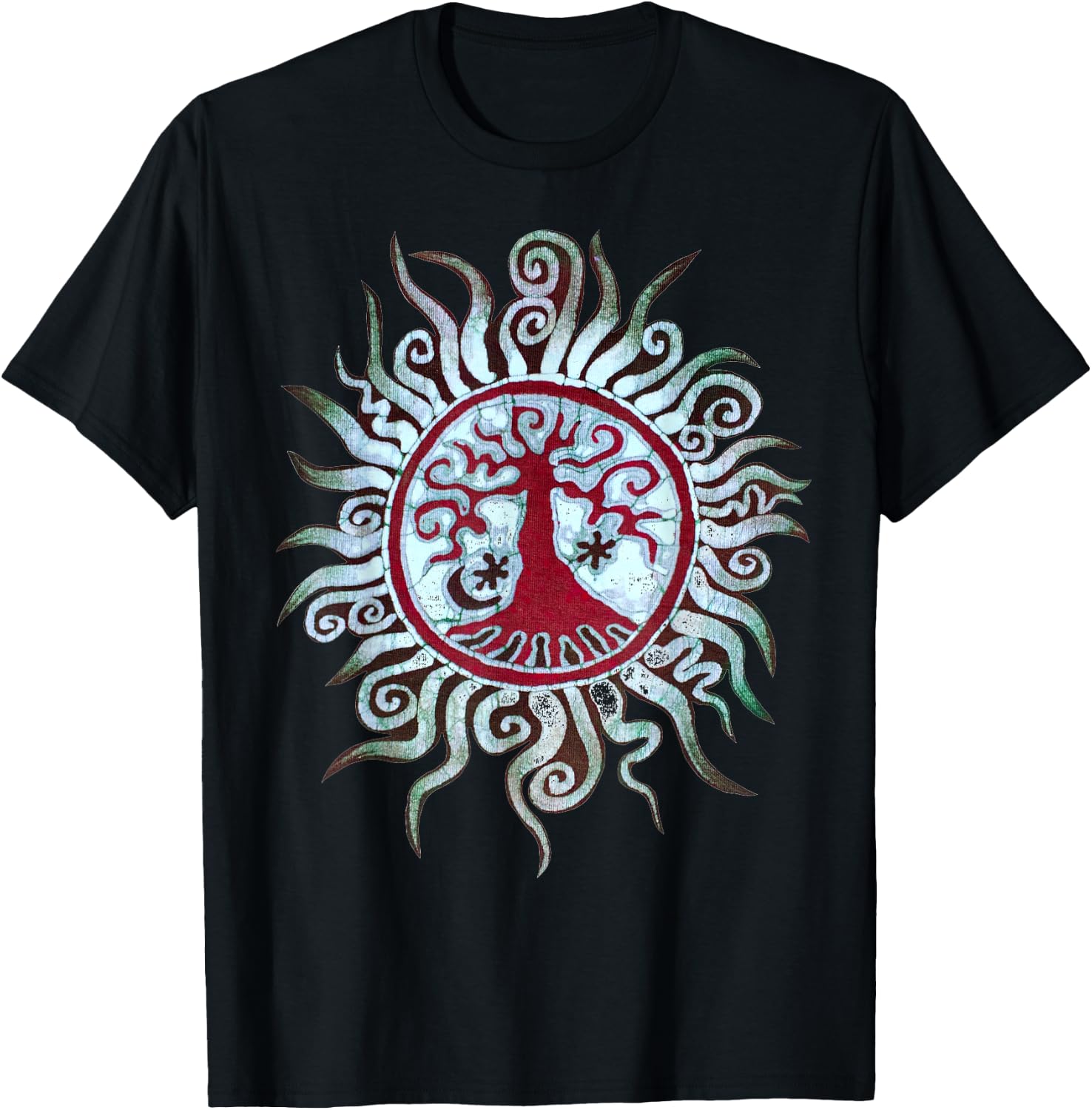 Tree Shirt Batik Artist hand drawn Tree and Moon Mandala T-Shirt - T-Shirt | Black