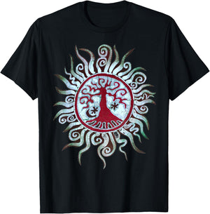 Tree Shirt Batik Artist hand drawn Tree and Moon Mandala T-Shirt - T-Shirt | Black