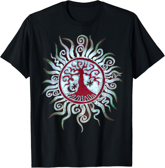 Tree Shirt Batik Artist hand drawn Tree and Moon Mandala T-Shirt - T-Shirt | Black