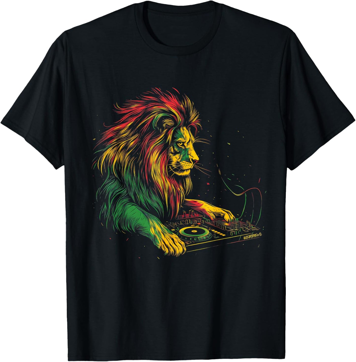 Rasta Reggae Music Headphone DJ Lion Of Judah Jamaican T-Shirt - T-Shirt | Black