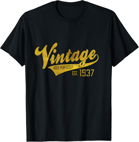 Vintage Est 1937 82 yrs old B-day 82nd Birthday Gift T-Shirt - T-Shirt | Black