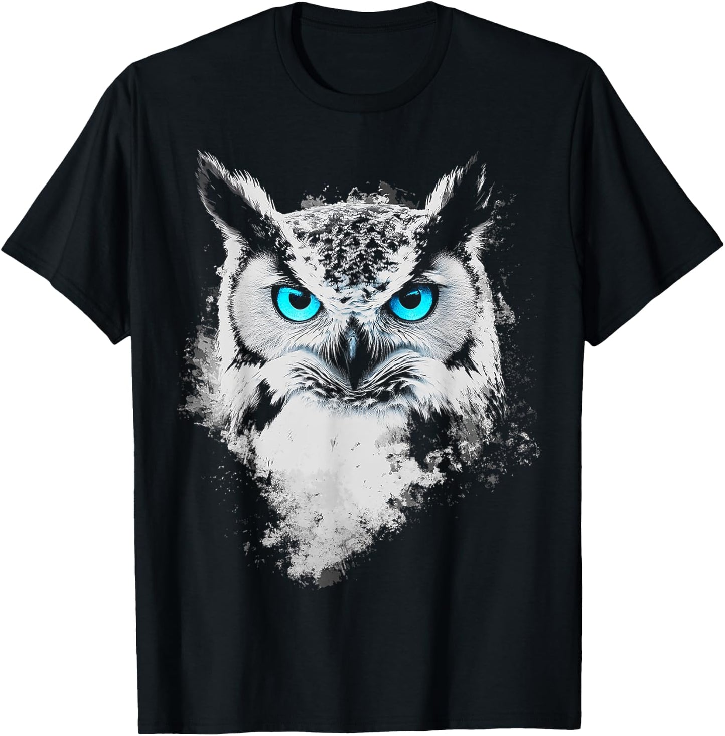 Owl Bird Motif Animal Artwork Blue Eyes Owl T-Shirt - T-Shirt | Black